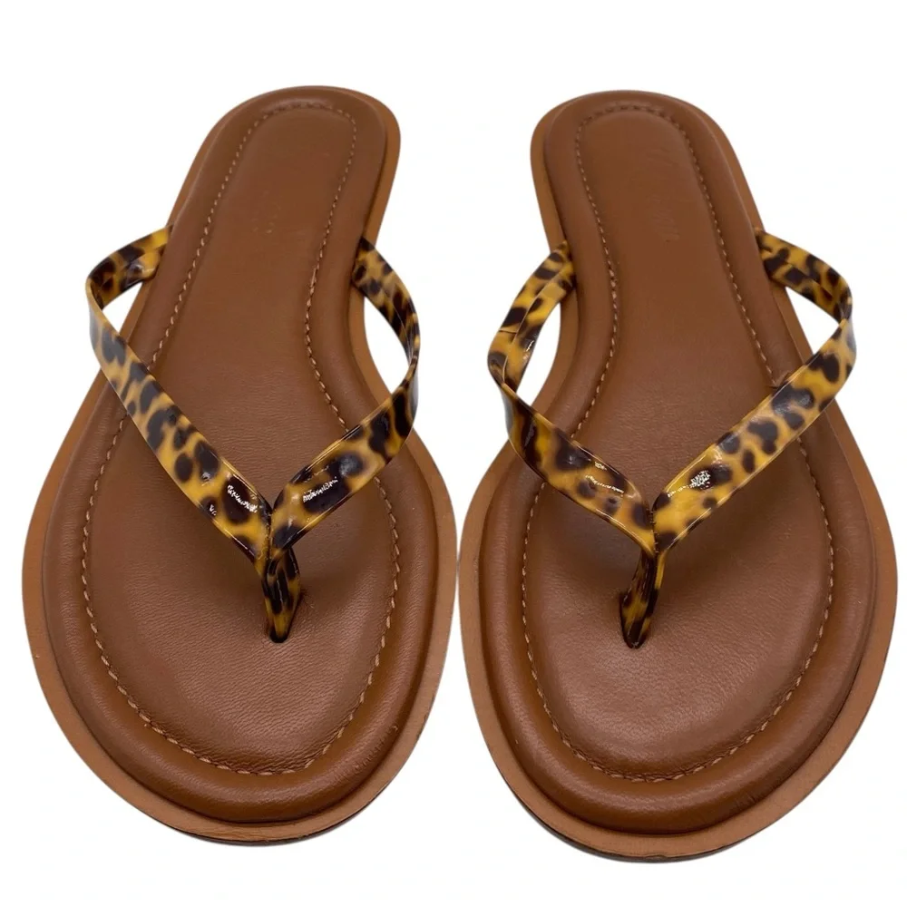 J. Crew Womens Shoes Leather Thong Sandals 6 Leopard Flat Casual Italy Slip On - Picture 3 of 9